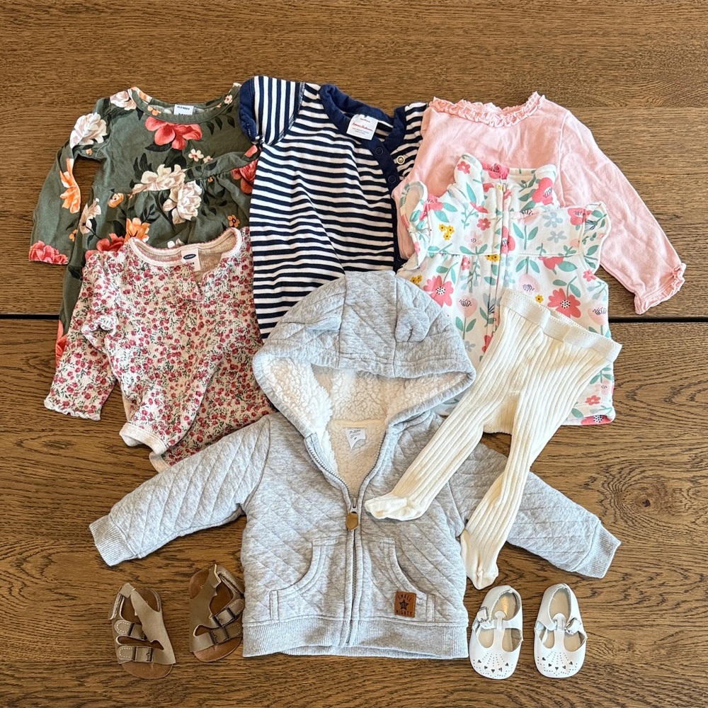 Baby Clothing 10 item Bundle with Gray Hoodie and Floral Prints